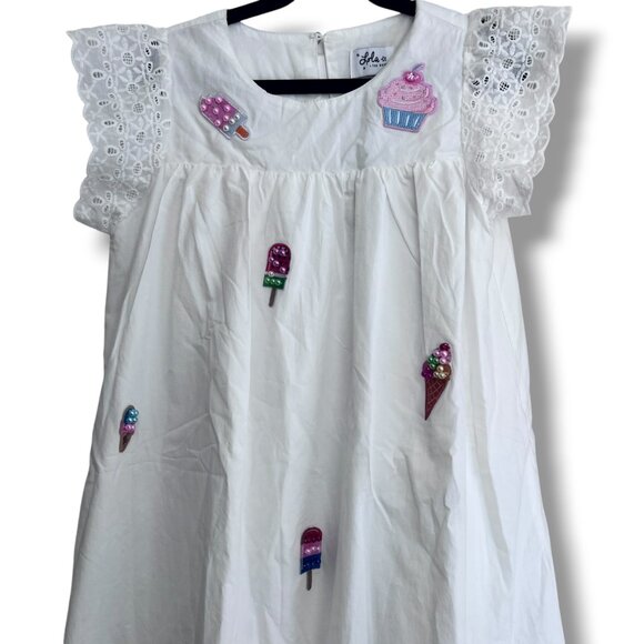 NWT! Lola + The Boys All About the Beaded Ice Cream Ruffle White Dress Size 10Y - Picture 3 of 9